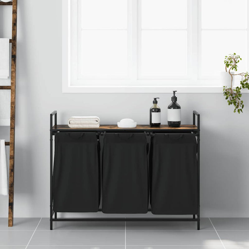Load image into Gallery viewer, Vidaxl wasmand 3 vakken met plank gerookt eikenkleurig
