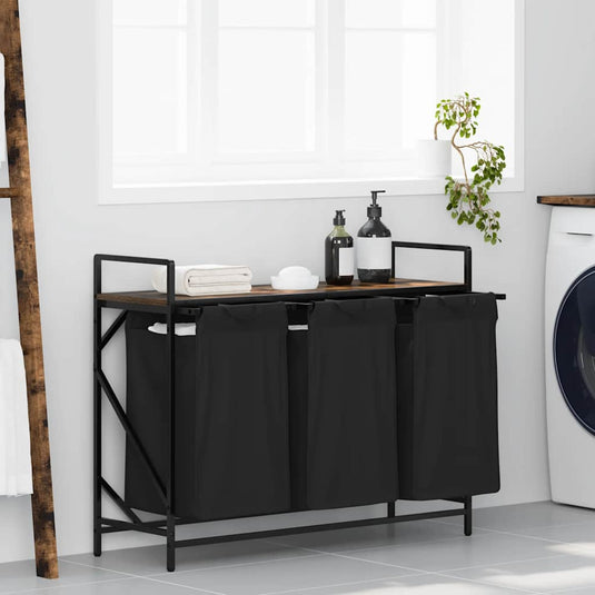 Vidaxl wasmand 3 vakken met plank gerookt eikenkleurig