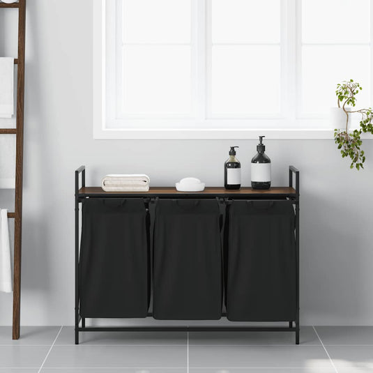 Vidaxl wasmand 3 vakken met plank bruin eikenkleurig