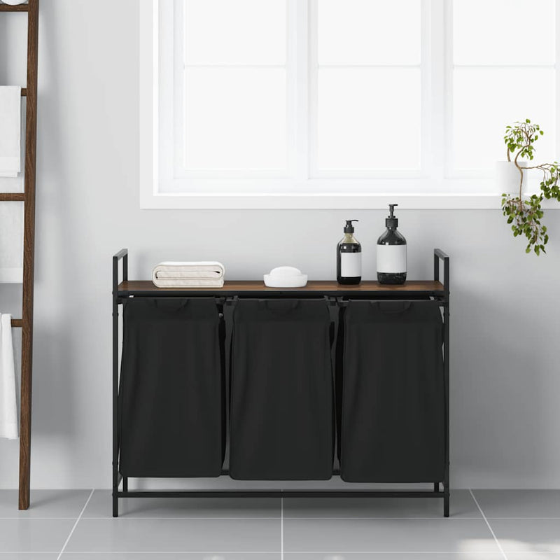 Load image into Gallery viewer, Vidaxl wasmand 3 vakken met plank bruin eikenkleurig

