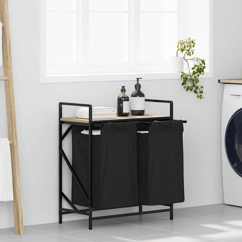 Load image into Gallery viewer, Vidaxl wasmand 2 vakken met plank sonoma eikenkleurig
