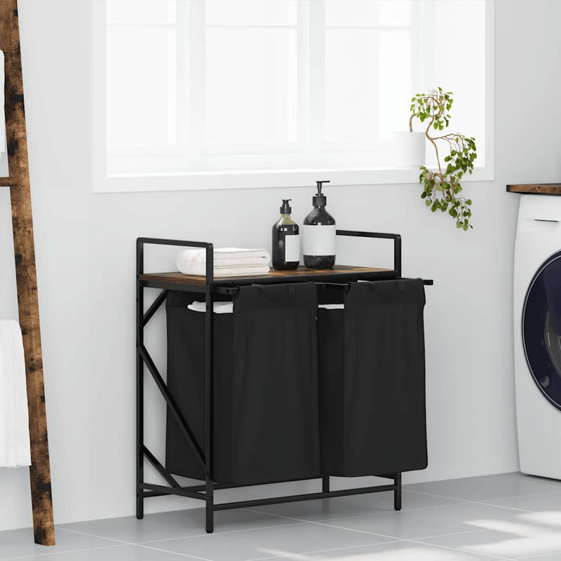 Load image into Gallery viewer, Vidaxl wasmand 2 vakken met plank gerookt eikenkleurig
