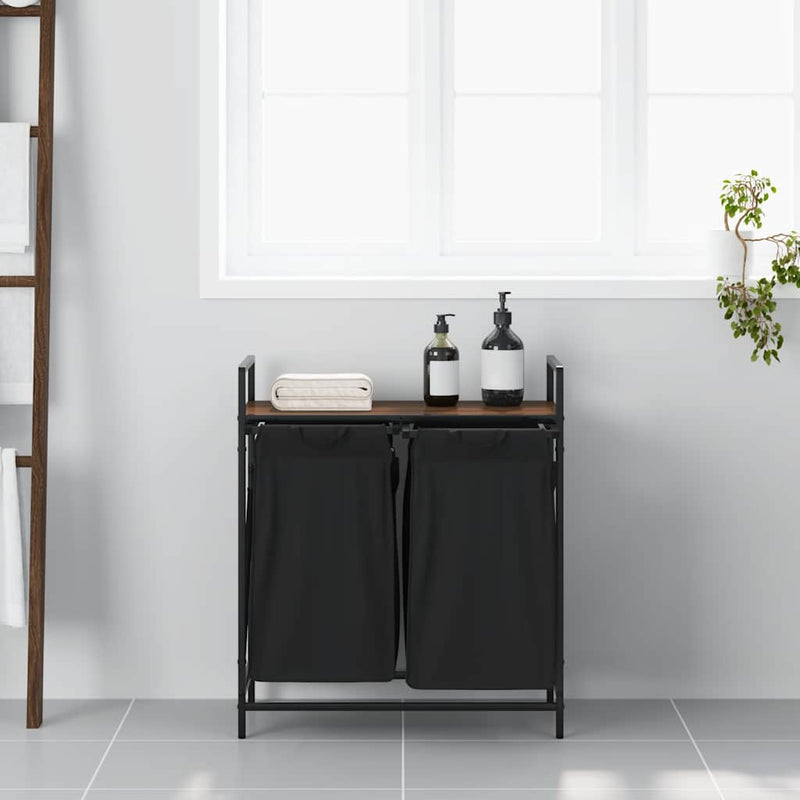 Load image into Gallery viewer, Vidaxl wasmand 2 vakken met plank bruin eikenkleurig
