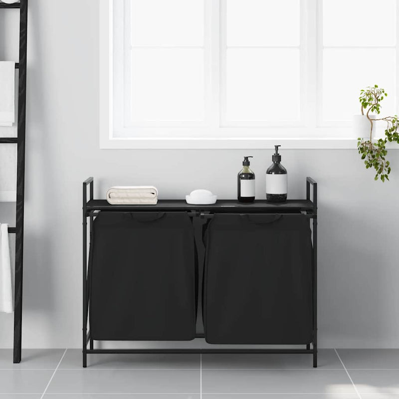 Load image into Gallery viewer, Vidaxl wasmand 2 vakken met plank zwart eikenkleurig
