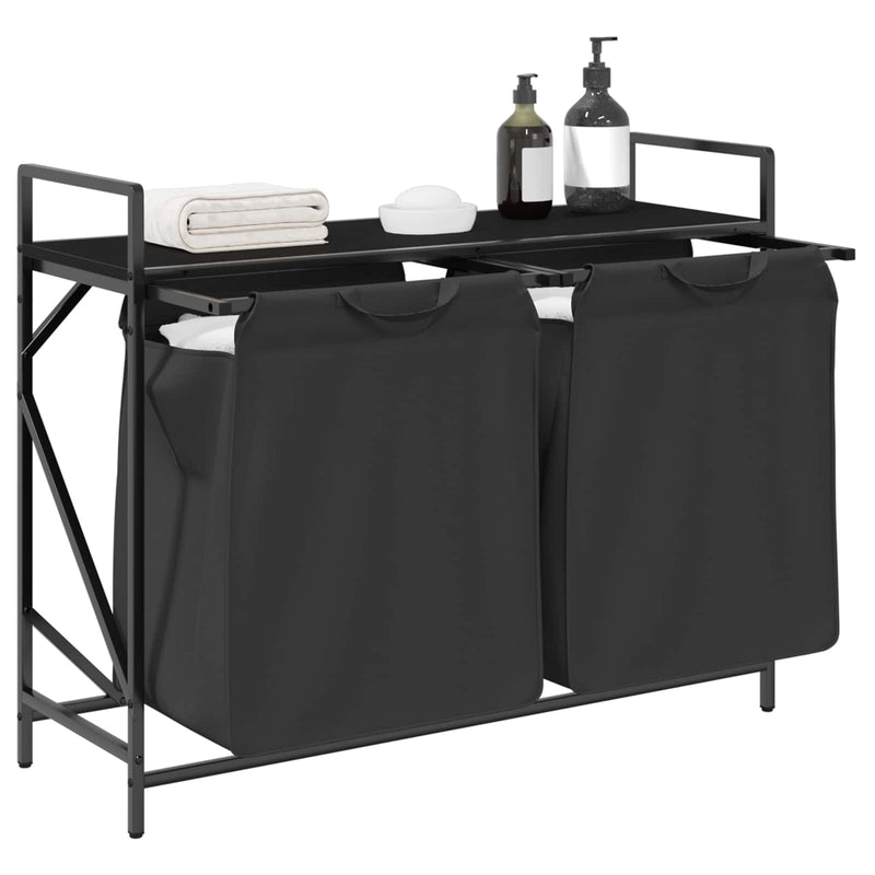Load image into Gallery viewer, Vidaxl wasmand 2 vakken met plank zwart eikenkleurig
