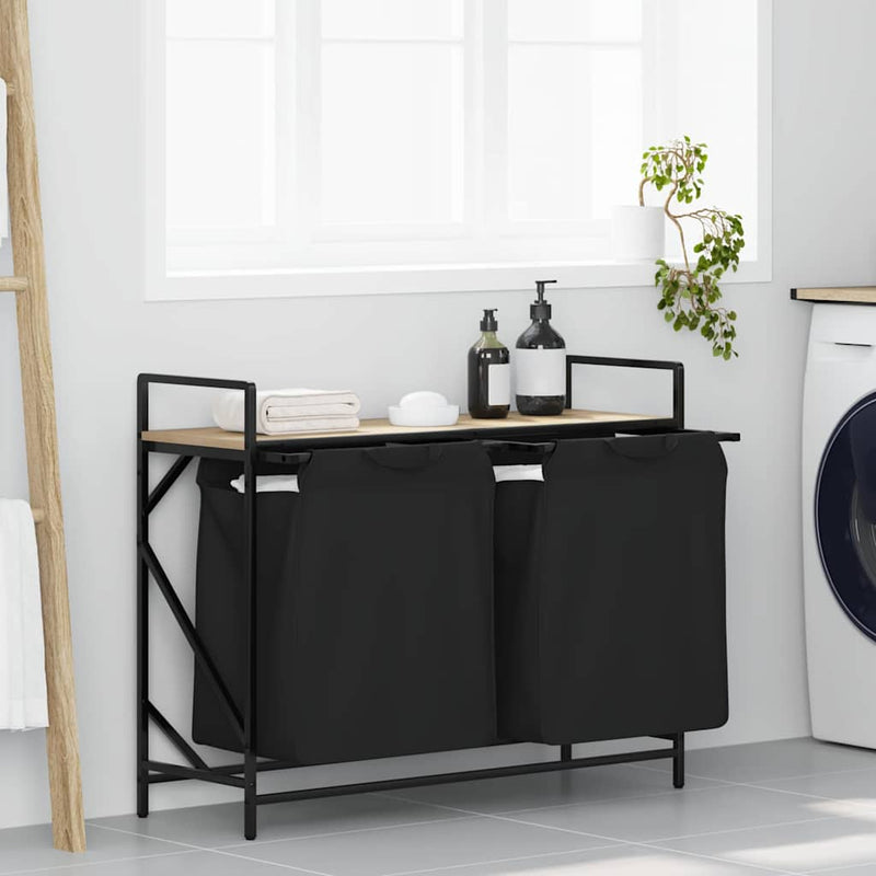 Load image into Gallery viewer, Vidaxl wasmand 2 vakken met plank sonoma eikenkleurig
