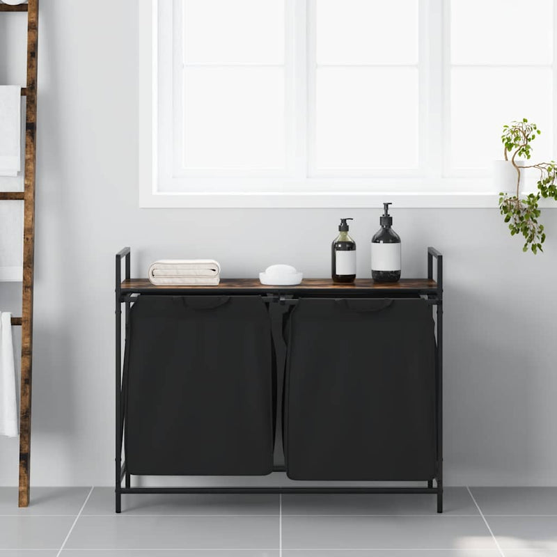 Load image into Gallery viewer, Vidaxl wasmand 2 vakken met plank gerookt eikenkleurig
