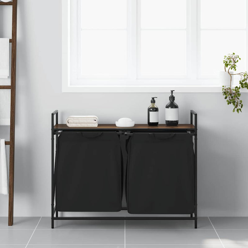 Load image into Gallery viewer, Vidaxl wasmand 2 vakken met plank bruin eikenkleurig
