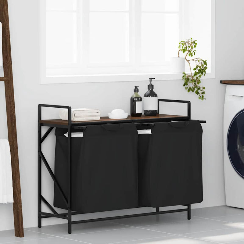 Load image into Gallery viewer, Vidaxl wasmand 2 vakken met plank bruin eikenkleurig
