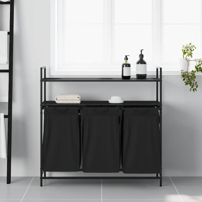 Load image into Gallery viewer, Vidaxl wasmand 3 vakken met planken zwart eikenkleurig
