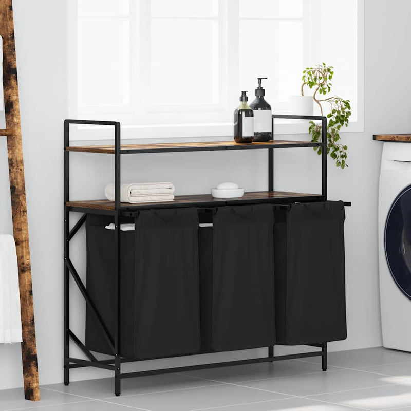 Load image into Gallery viewer, Vidaxl wasmand 3 vakken met planken gerookt eikenkleurig
