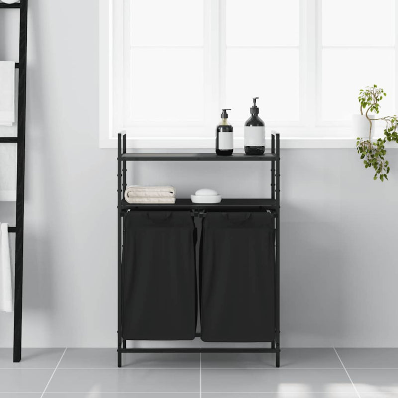 Load image into Gallery viewer, Vidaxl wasmand 2 vakken met planken zwart eikenkleurig
