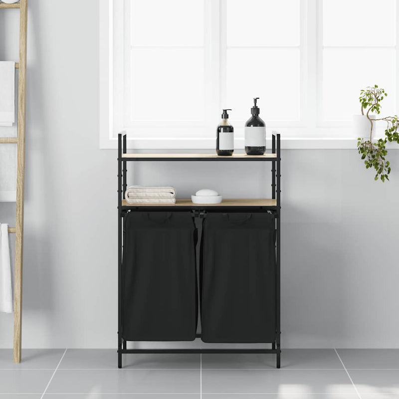 Load image into Gallery viewer, Vidaxl wasmand 2 vakken met planken sonoma eikenkleurig
