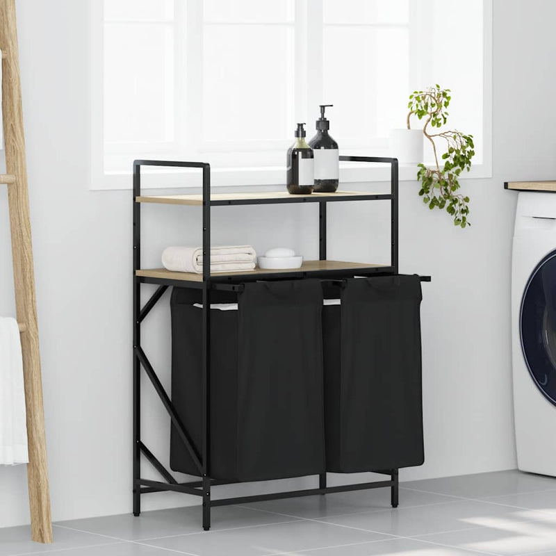 Load image into Gallery viewer, Vidaxl wasmand 2 vakken met planken sonoma eikenkleurig
