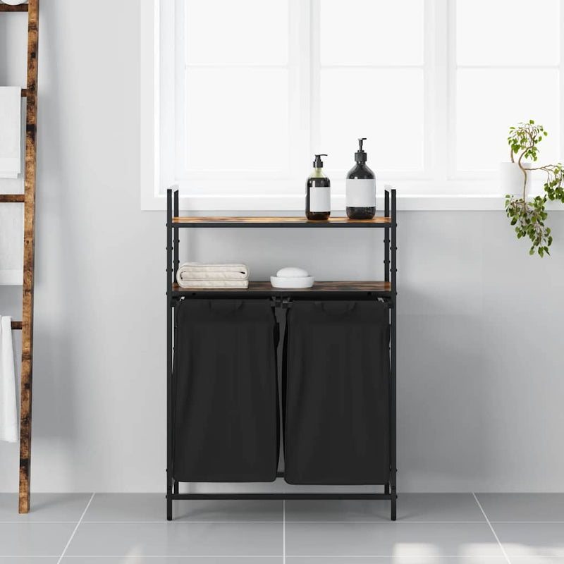 Load image into Gallery viewer, Vidaxl wasmand 2 vakken met planken gerookt eikenkleurig
