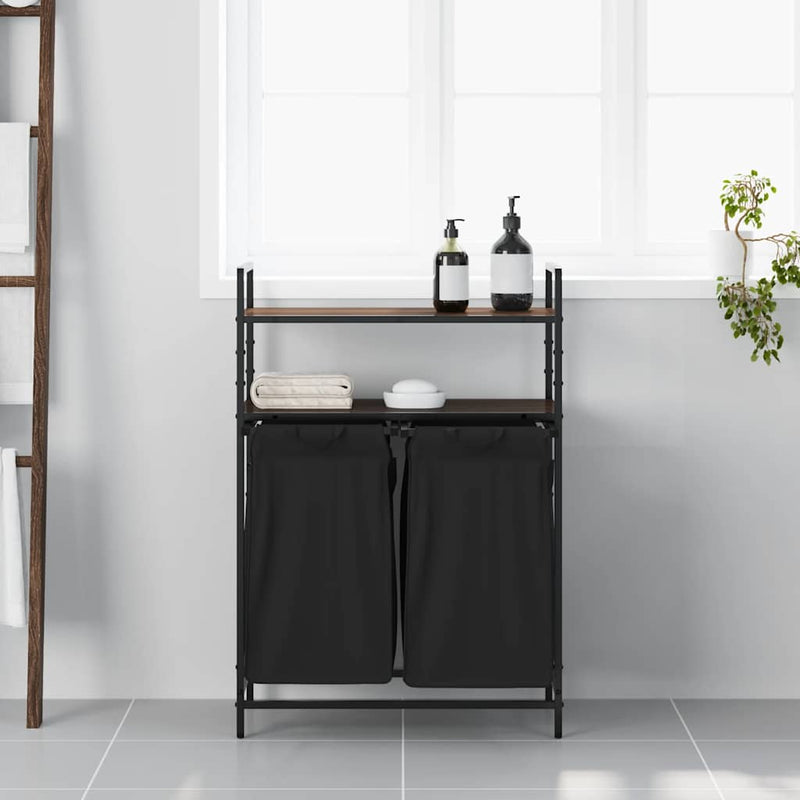 Load image into Gallery viewer, Vidaxl wasmand 2 vakken met planken bruin eikenkleurig
