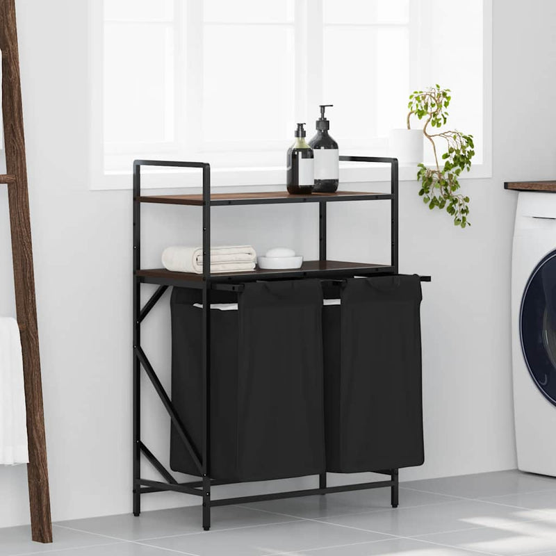 Load image into Gallery viewer, Vidaxl wasmand 2 vakken met planken bruin eikenkleurig
