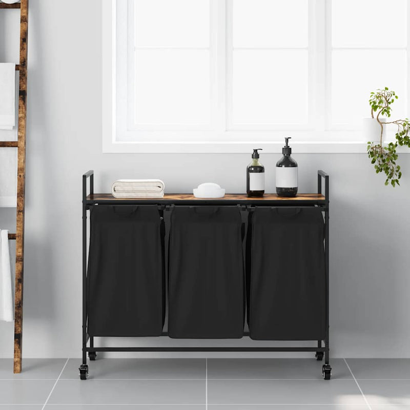 Load image into Gallery viewer, Vidaxl wasmand 3 vakken met planken gerookt eikenkleurig
