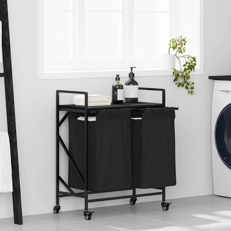 Load image into Gallery viewer, Vidaxl wasmand 2 vakken met planken zwart eikenkleurig
