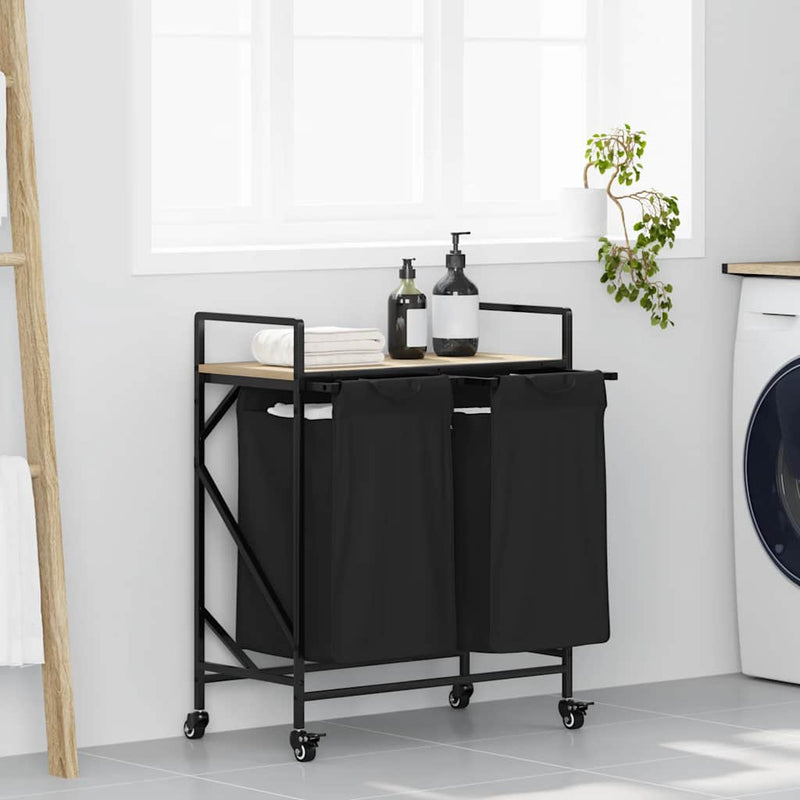 Load image into Gallery viewer, Vidaxl wasmand 2 vakken met planken sonoma eikenkleurig
