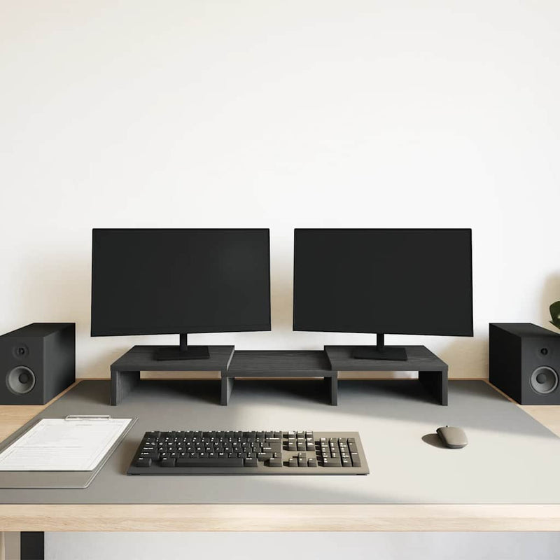 Load image into Gallery viewer, Vidaxl monitorstandaard verstelbaar zwart eiken 60x24x10,5 cm bewerkt hout
