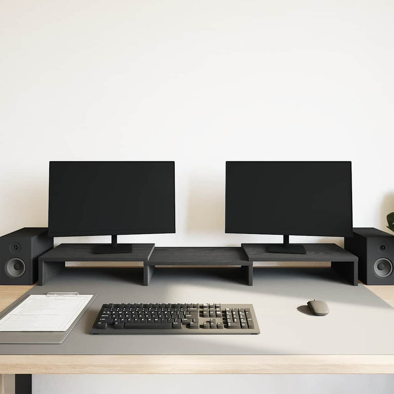 Load image into Gallery viewer, Vidaxl monitorstandaard verhoger verstelbaar zwart eiken 80x24x10,5 cm
