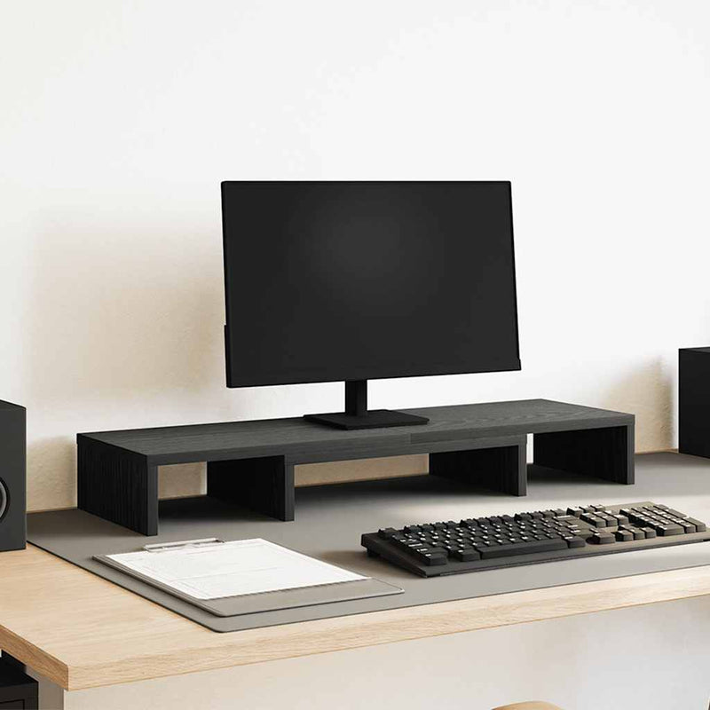 Load image into Gallery viewer, Vidaxl monitorstandaard verhoger verstelbaar zwart eiken 80x24x10,5 cm
