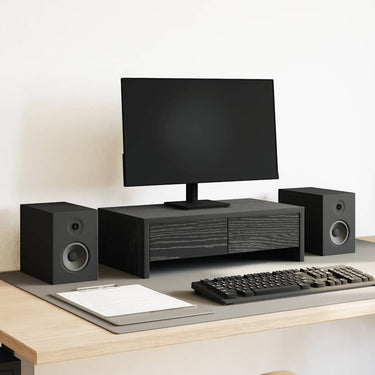 Vidaxl monitorstandaard met lades, zwart eiken, 50x27x15 cm, bewerkt hout