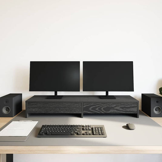 Vidaxl monitorstandaard met lades, zwart eiken, 100 x 27 x 15 cm, bewerkt hout
