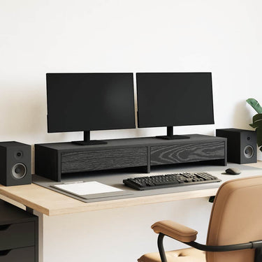Vidaxl monitorstandaard met lades, zwart eiken, 100 x 27 x 15 cm, bewerkt hout