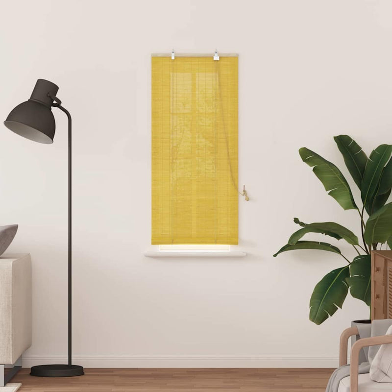 Load image into Gallery viewer, Vidaxl rolgordijn met gordijnen geel 60 x 160 cm bamboe
