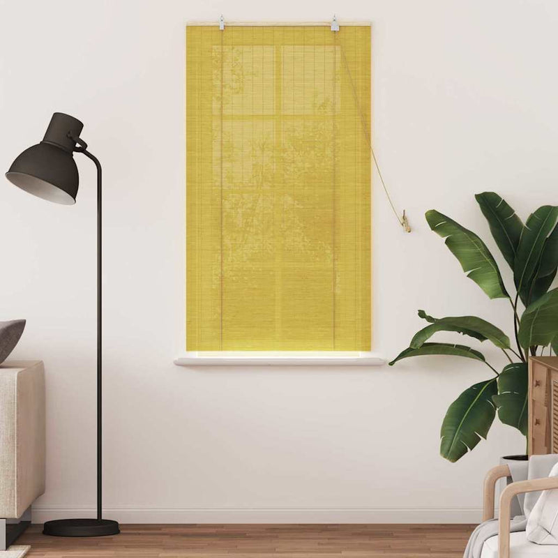 Load image into Gallery viewer, Vidaxl rolgordijn met gordijnen geel 90 x 160 cm bamboe
