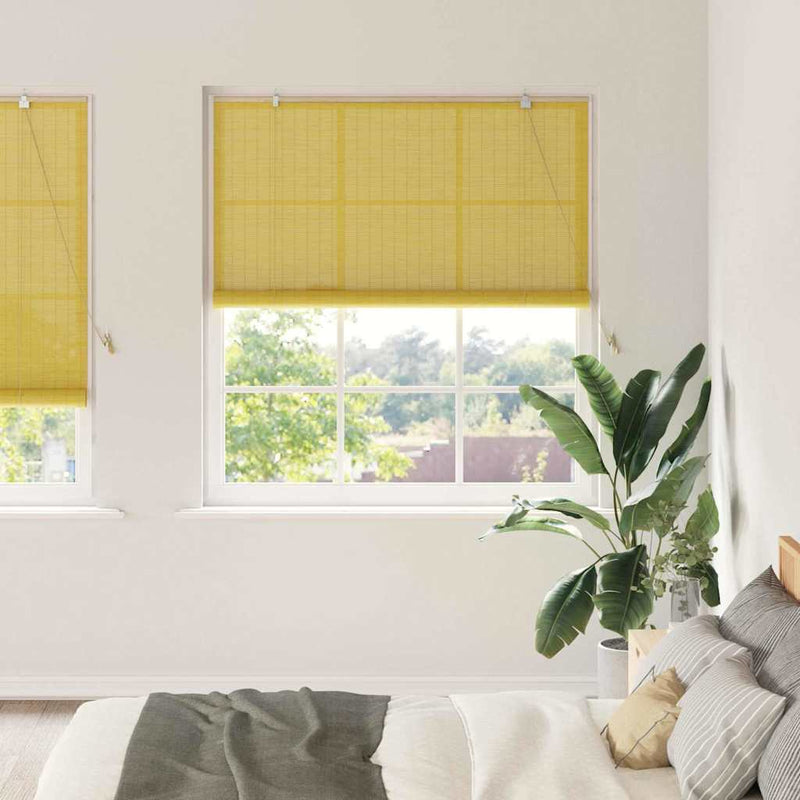 Load image into Gallery viewer, Vidaxl rolgordijn met gordijnen geel 140 x 220 cm bamboe
