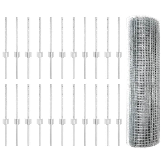 Vidaxl hek met paal zilver 0,4 x 50 m staal