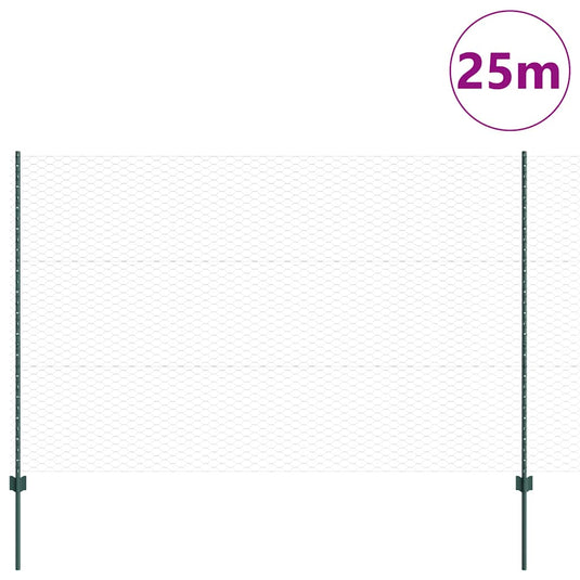 Vidaxl hek met paal groen 1,5 x 25 m staal