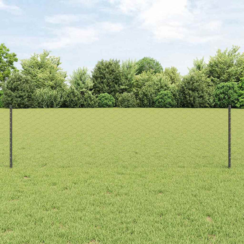 Load image into Gallery viewer, Vidaxl hek met paal grijs 0,6 x 25 m staal en pvc
