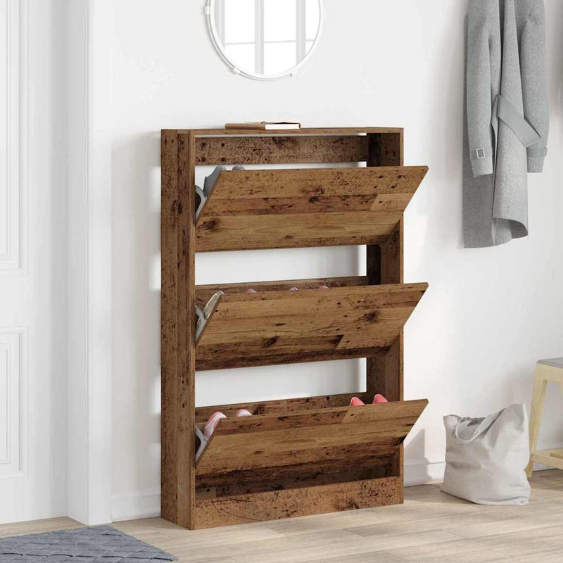Load image into Gallery viewer, Vidaxl schoenenkast met plank oudhout 80 x 21 x 125,5 cm bewerkt hout
