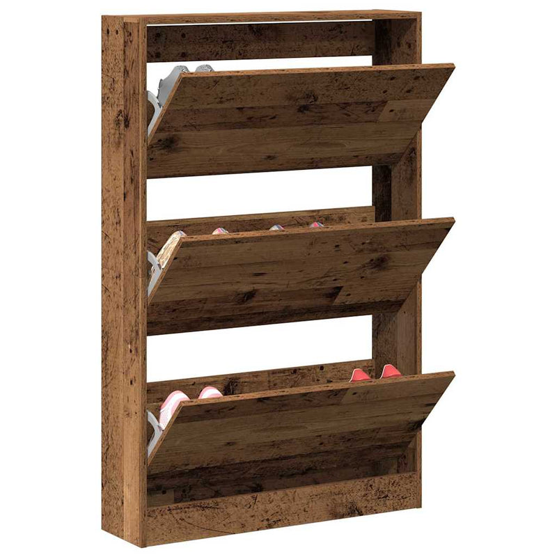 Load image into Gallery viewer, Vidaxl schoenenkast met plank oudhout 80 x 21 x 125,5 cm bewerkt hout
