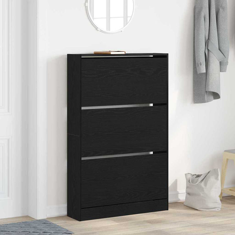 Load image into Gallery viewer, Vidaxl schoenenkast zwart eiken 80 x 21 x 125,5 cm bewerkt hout
