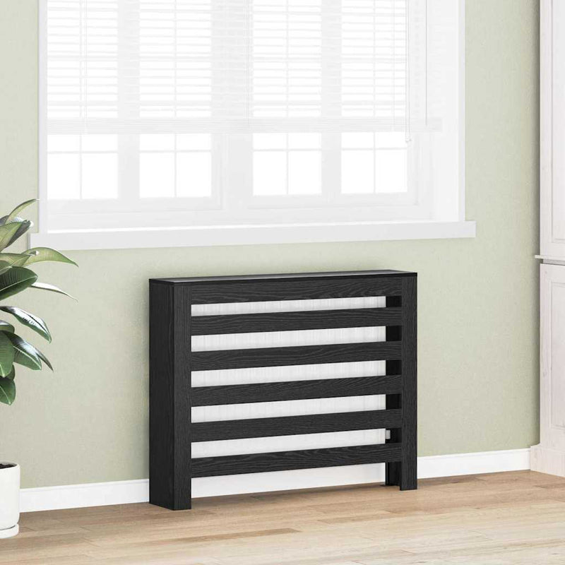 Load image into Gallery viewer, Vidaxl radiatorafdekking zwart eiken 104 x 20 x 82 cm bewerkt hout
