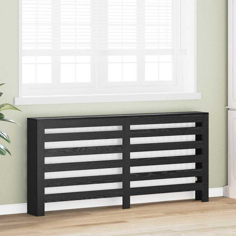 Load image into Gallery viewer, Vidaxl radiatorafdekking zwart eiken 175 x 20 x 82 cm bewerkt hout
