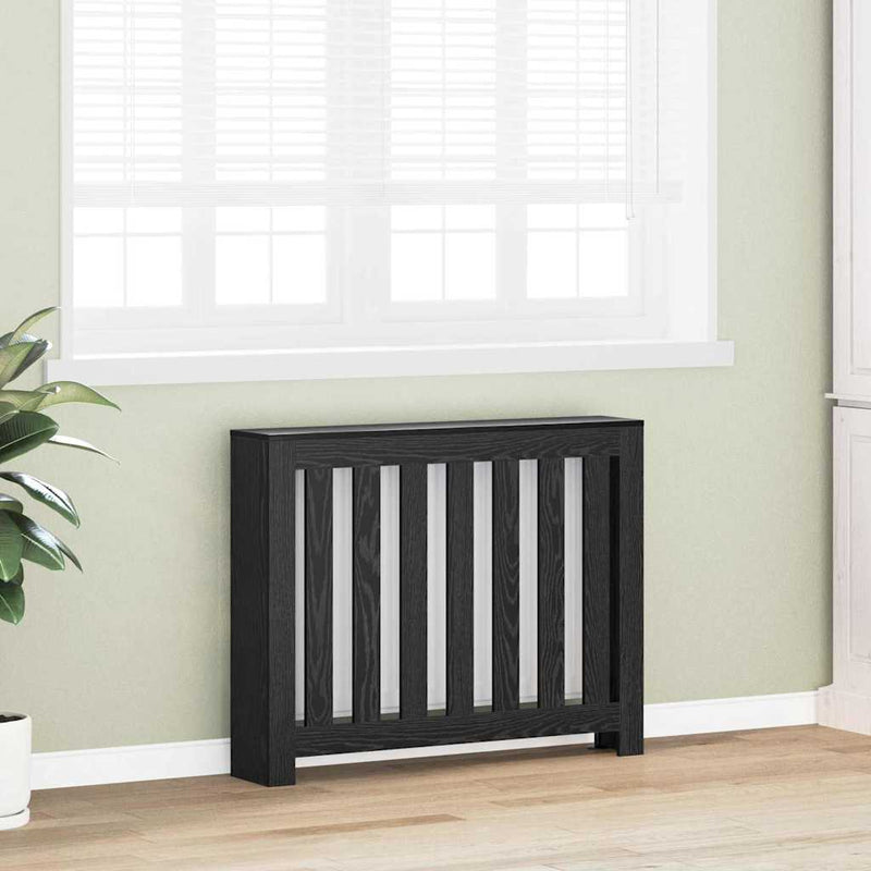 Load image into Gallery viewer, Vidaxl radiatorafdekking zwart eiken 104 x 20 x 82 cm bewerkt hout
