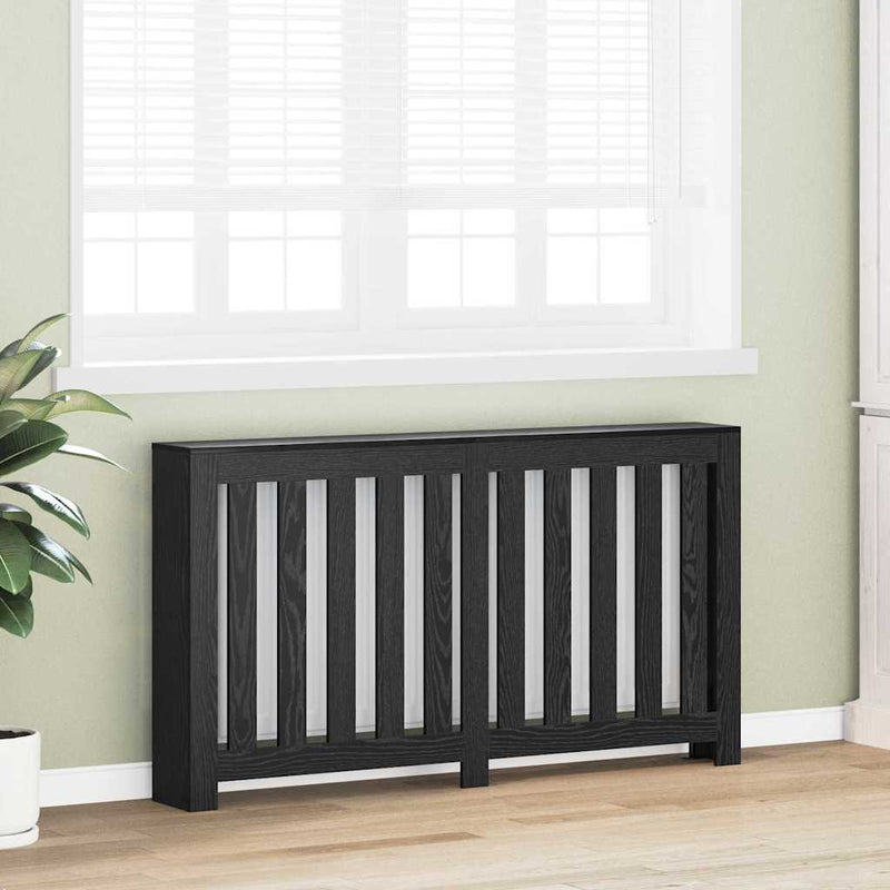 Load image into Gallery viewer, Vidaxl radiatorafdekking zwart eiken 149 x 20 x 82 cm bewerkt hout
