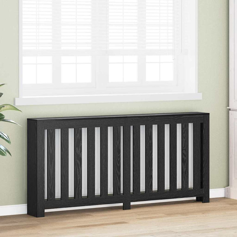 Load image into Gallery viewer, Vidaxl radiatorafdekking zwart eiken 175 x 20 x 82 cm bewerkt hout
