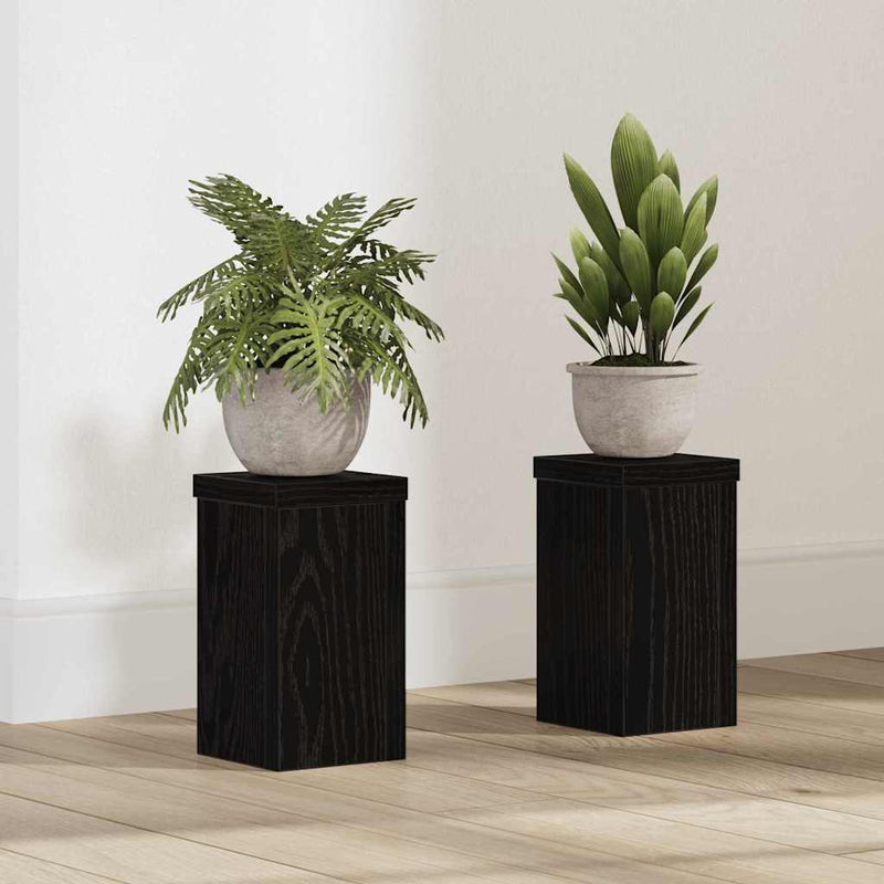 Load image into Gallery viewer, Vidaxl plantenstandaard 2 pcs zwart eiken 10 x 10 x 18 cm bewerkt hout
