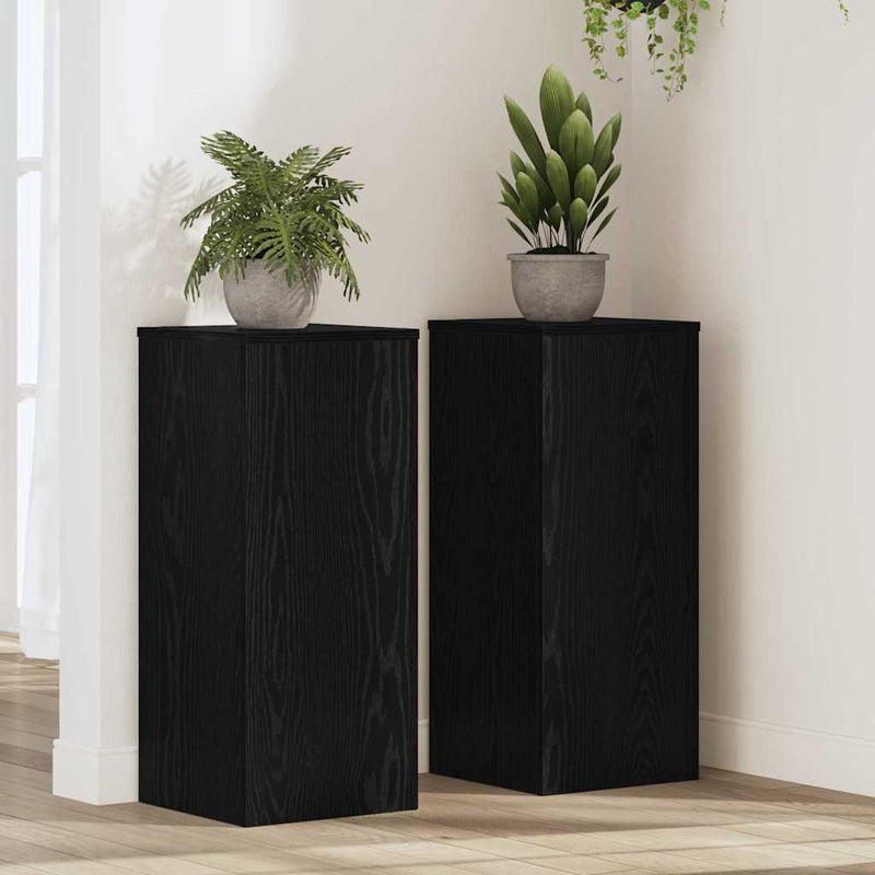 Load image into Gallery viewer, Vidaxl plantenstandaard 2 pcs zwart eiken 30 x 30 x 70 cm bewerkt hout
