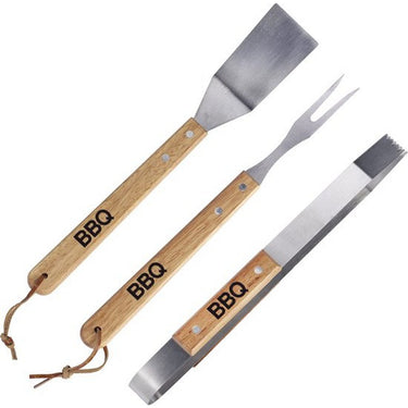 Interbosch bbq gereedschapset 3-delig hout rvs