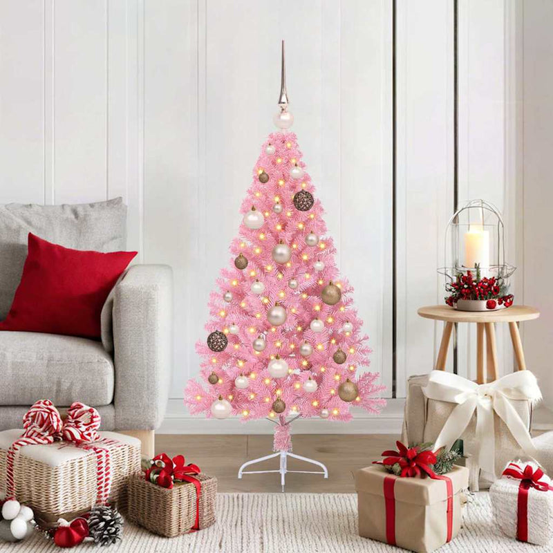 Load image into Gallery viewer, Vidaxl kunstmatig voorverlicht kerstboom met 150 led roze 120 cm pvc
