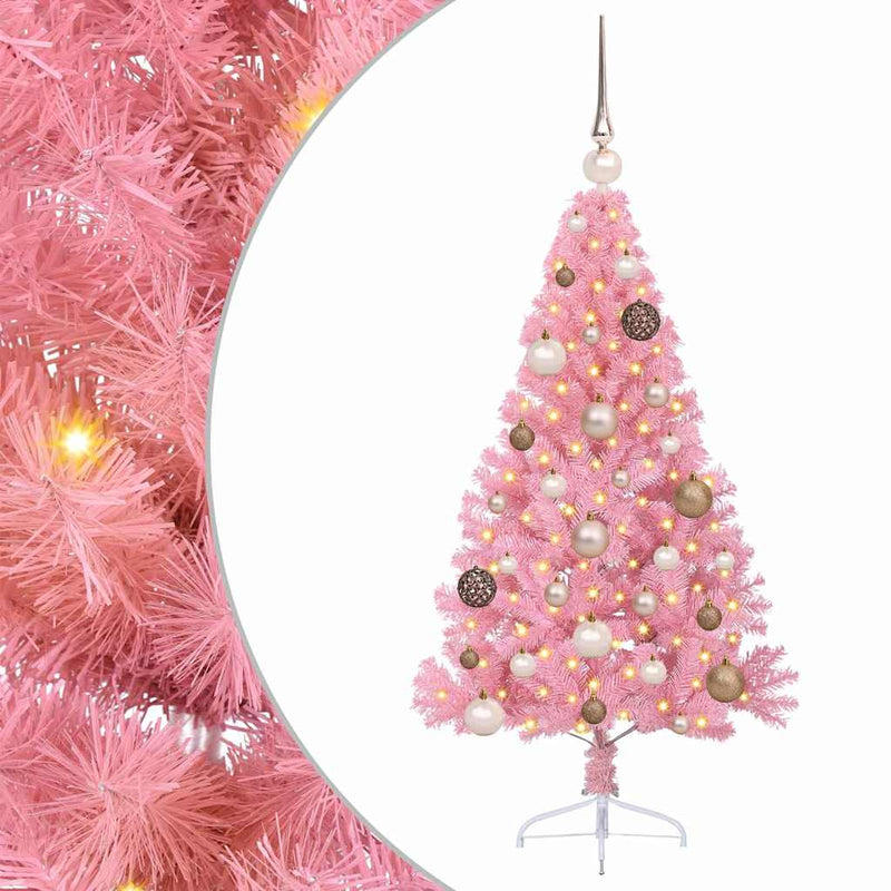 Load image into Gallery viewer, Vidaxl kunstmatig voorverlicht kerstboom met 150 led roze 120 cm pvc
