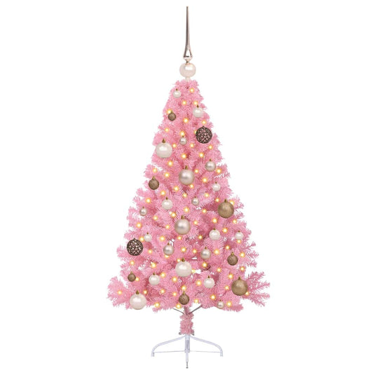Vidaxl kunstmatig voorverlicht kerstboom met 150 led roze 120 cm pvc